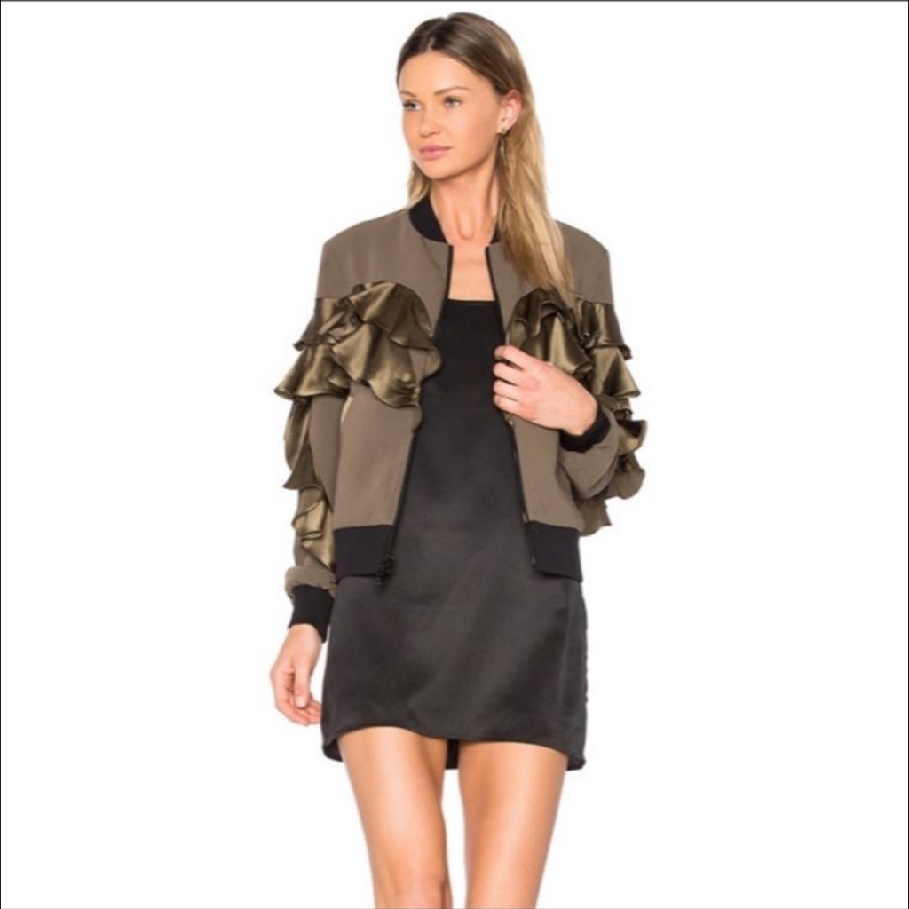 Cinq A Sept Women’s Leia Ruffle Bomber Jacket In Olive Size Xs